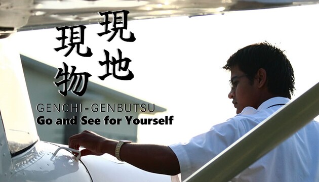 Flight instructor conducting aircraft inspection at AAA Academy’s Iba Airport training base