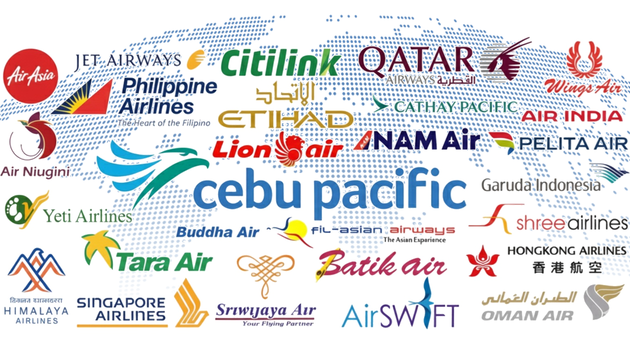 Airline logos representing companies where AAA graduates are employed, supporting the fact that 85% of AAA graduates secure airline jobs within one year